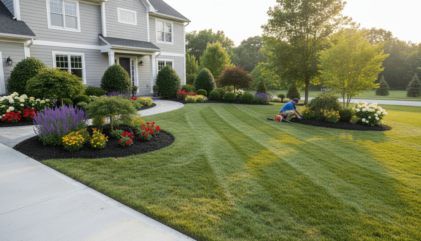 Tended garden beds with fresh mulch