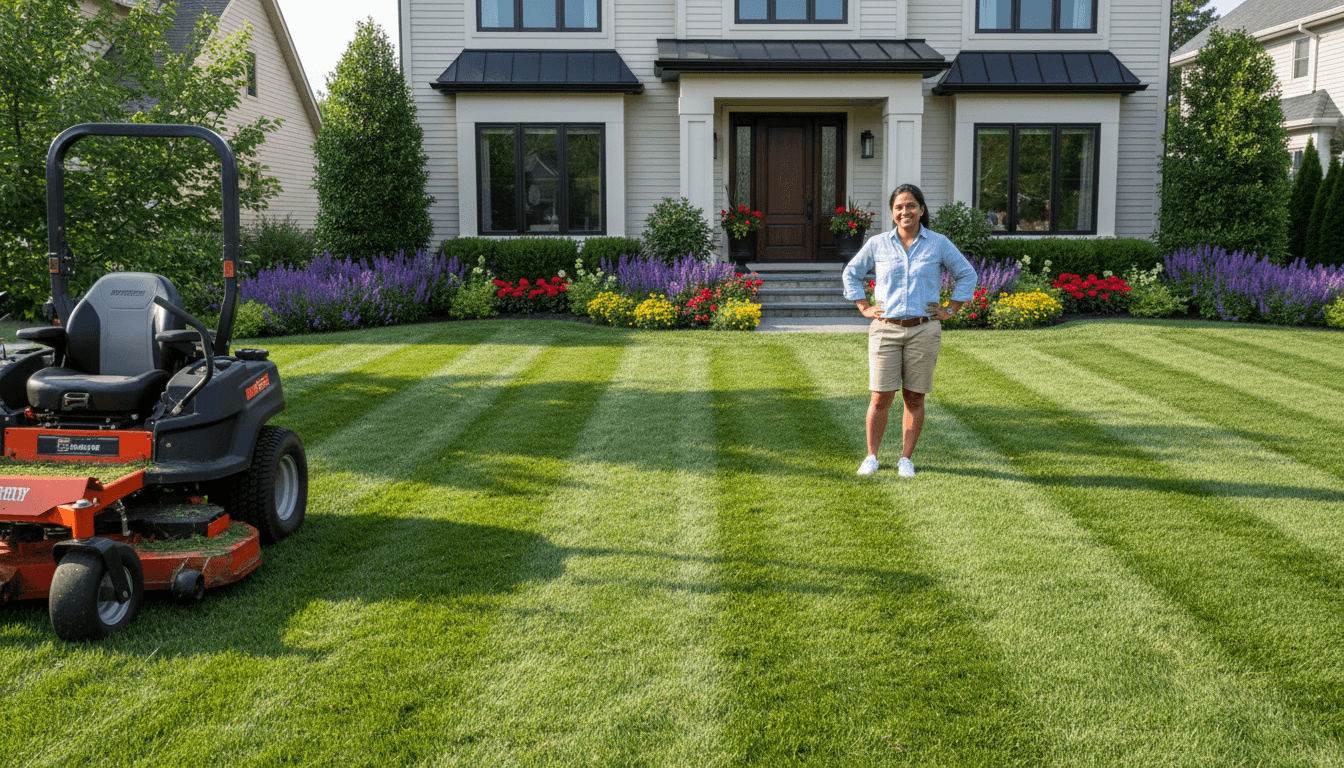 Striped lawn at a commercial property