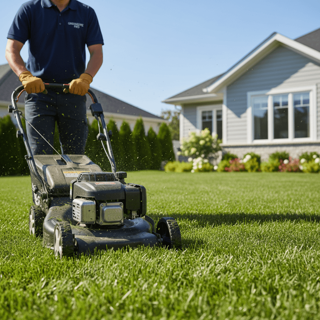 Mowing a thick green lawn
